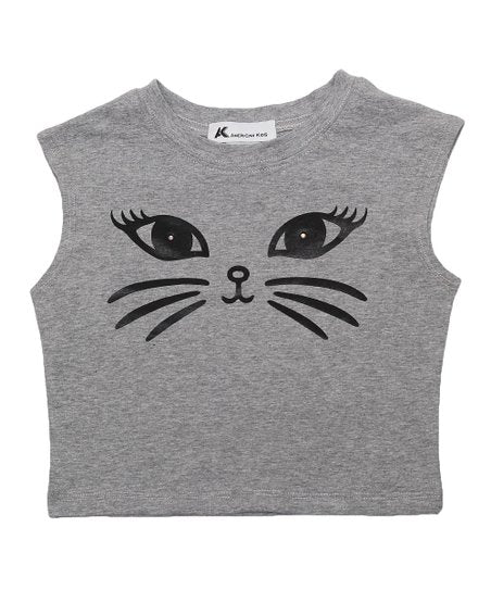 GRAY CAT CROP TOP