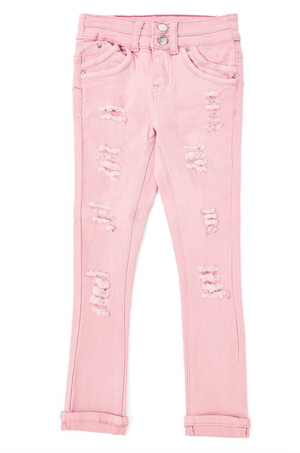 BLUSH PINK LIGHTLY DISTRESSED JEANS