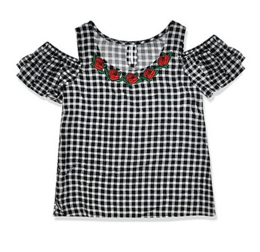 BLACK/WHITE GINGHAM PEEK-A-BOO TOP