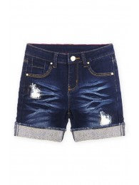 DARK DENIM DISTRESSED SHORTS