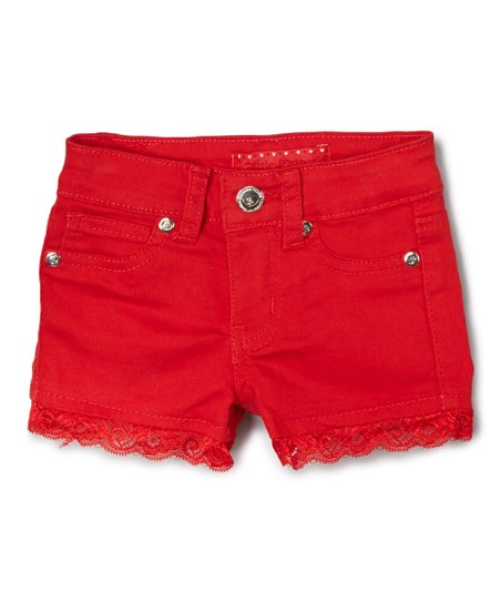 RED LACE TWILL SHORTS